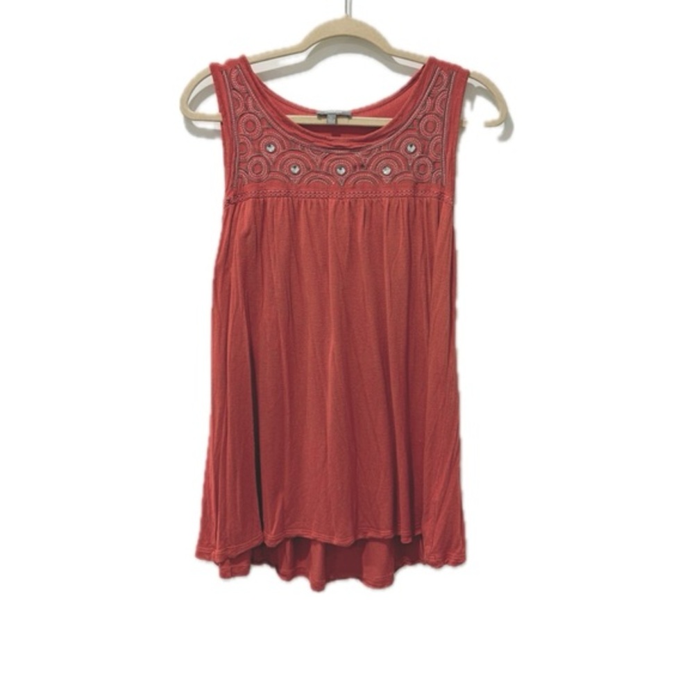 Neiman Marcus Embroidered Rhinestone Tank Top In Coral